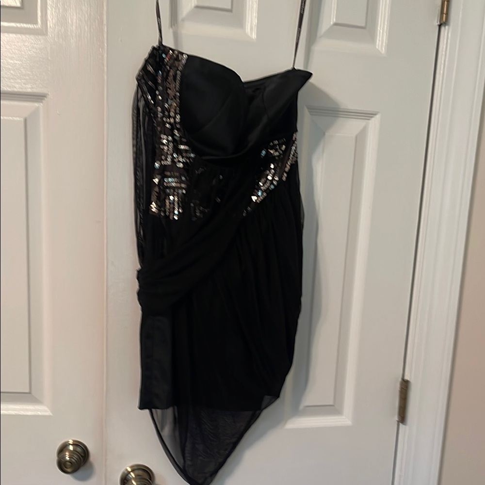 Bebe Black Asymmetrical Slip Dress Spaghetti Strap
